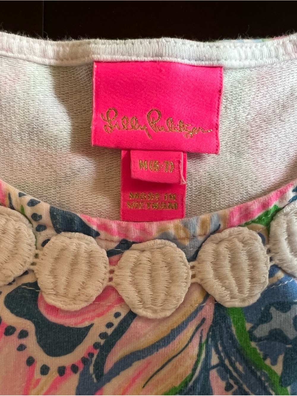 Lilly Pulitzer Pink Multicolor Floral Girls Dress with Cream Embroidered Trim